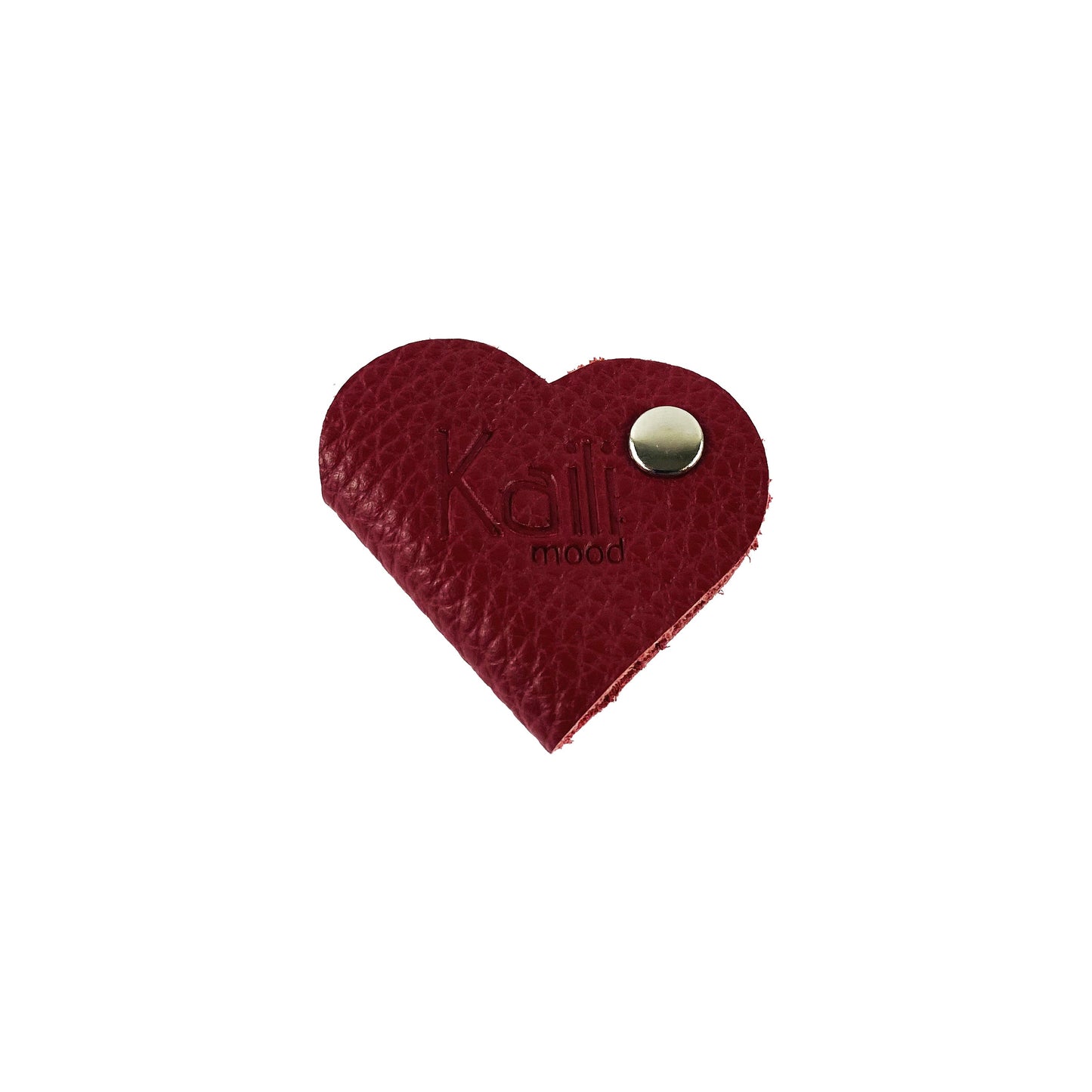 K0039VB | Heart Cable Winder Made in Italy in Genuine Full Grain Leather, Dollar Grain - Red Color - Dimensions: 5 x 8 x 0.5 cm - Packaging: Rigid Gift Box with bottom/lid-3