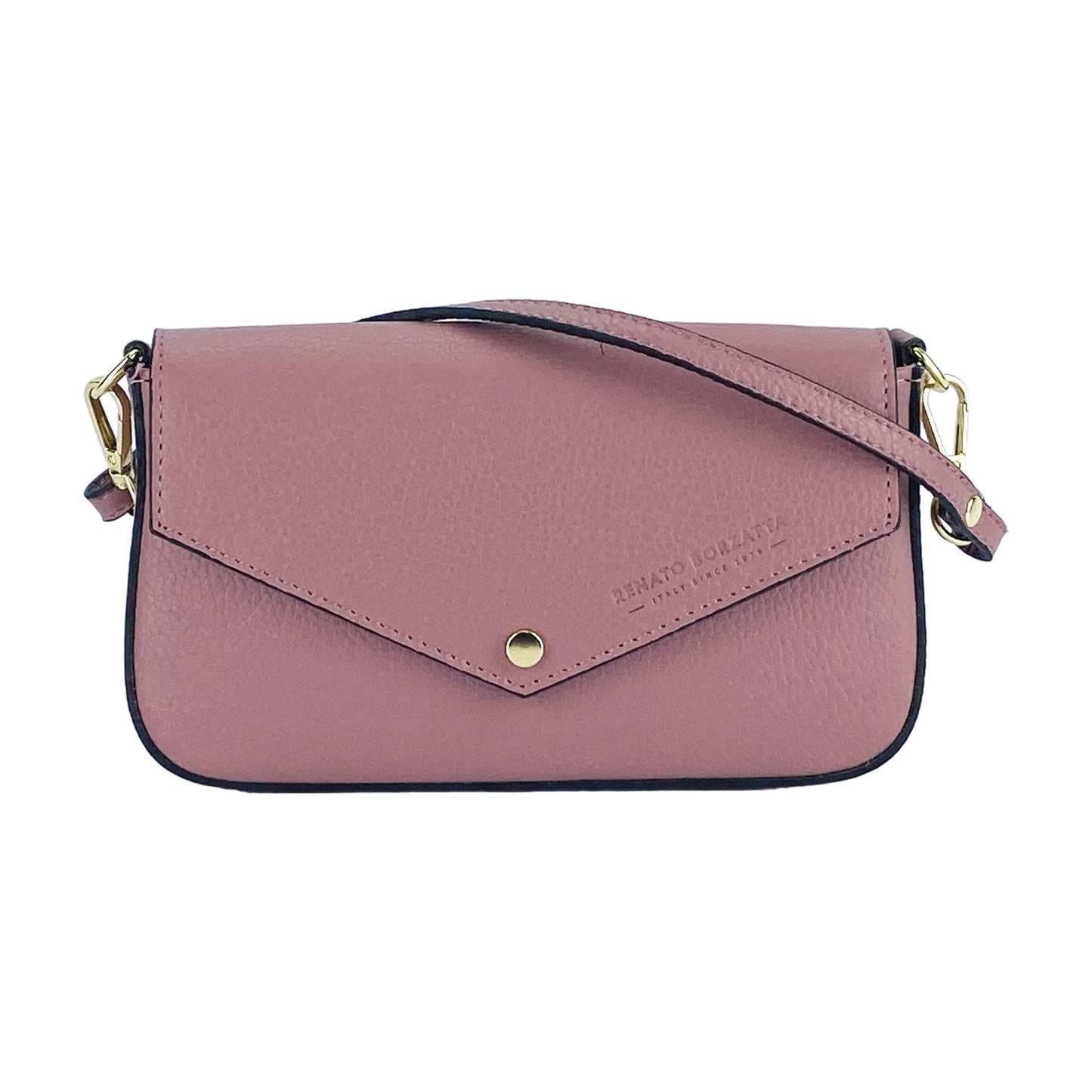 RB1023AZ | Small Shoulder Bag with Removable Chain Strap in Genuine Leather Made in Italy. Flap Closure. Polished Gold Metal Accessories - Antique Pink Color - Dimensions: 22 x 12 x 3 cm-1