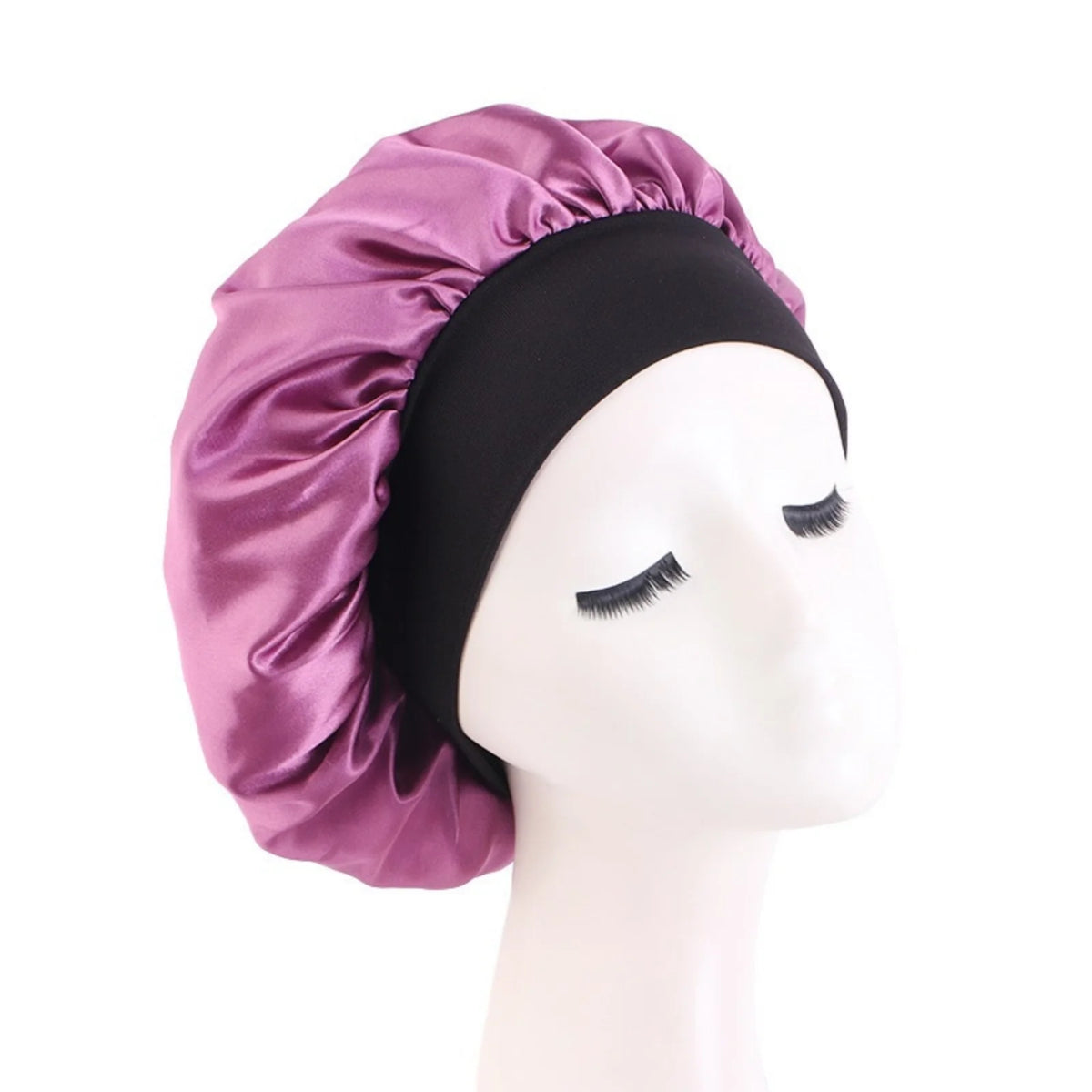 Women's Satin Solid Bonnets Wide-brimmed Night Sleeping Bathing Hat Unisex Head Wrap Elastic Band Cap Hair Care Bonnet