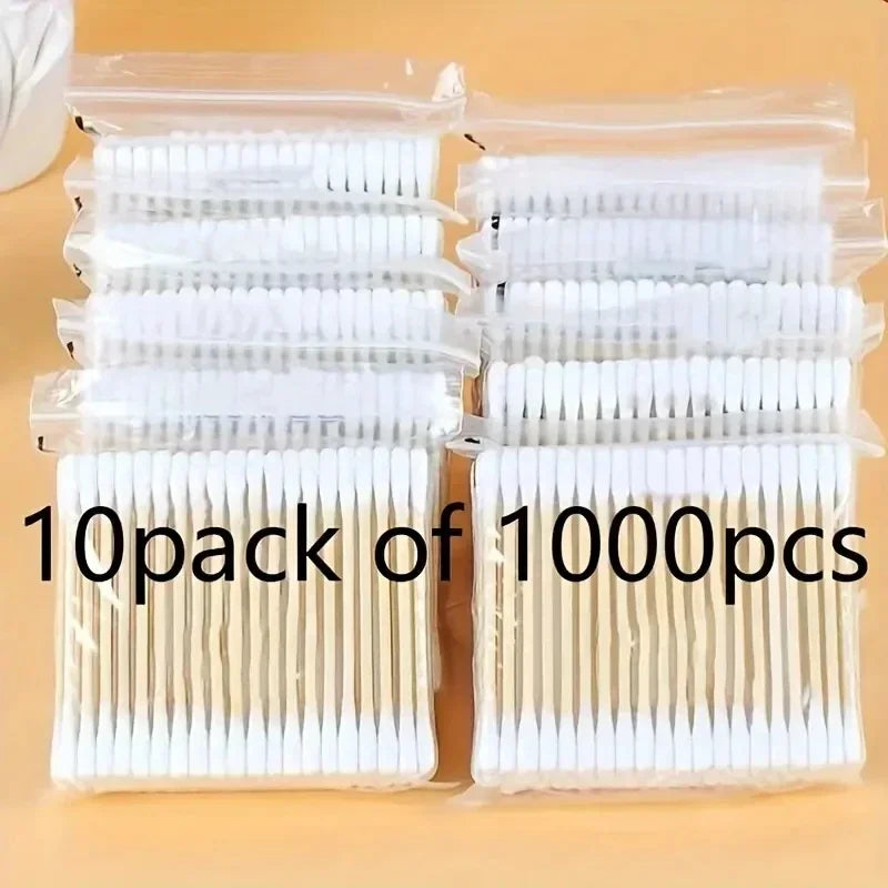 2000/1000pcs Double-Headed Wooden Cotton Swabs Unscented for Makeup Removal And Ear Cleaning.