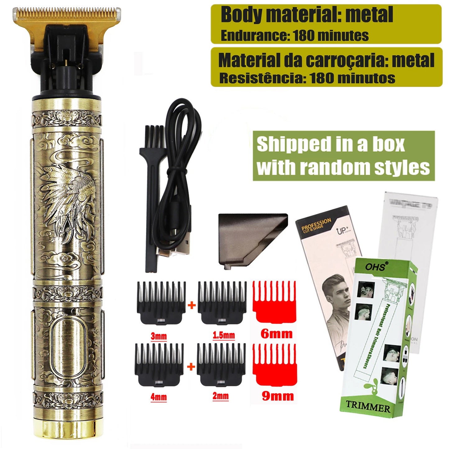 Cordless Electric Hair Cutting Machine Vintage Hair Clipper Portable Shaver Barber USB Fast Charging Hair Trimmer For Hairdresse
