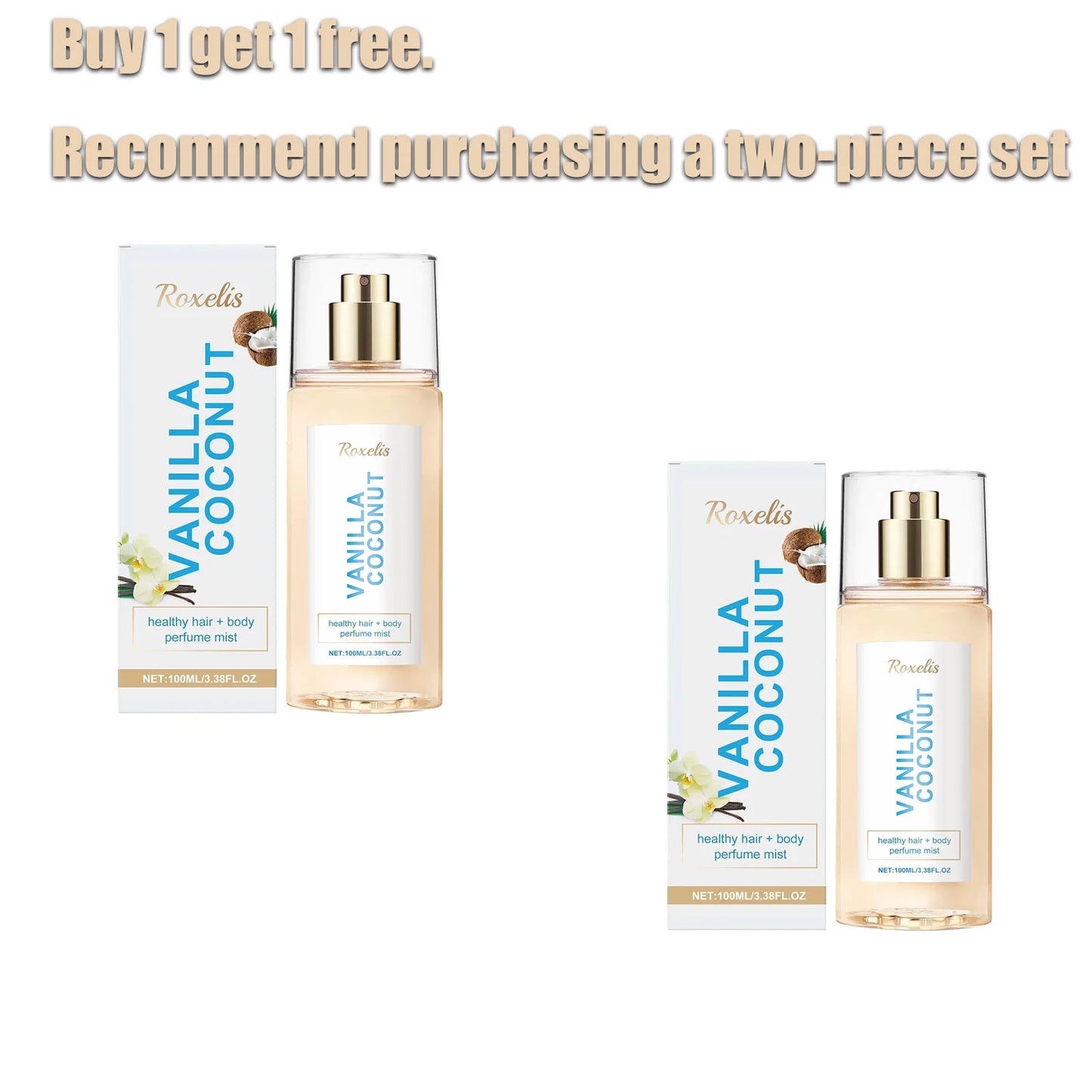 Roxelis Vanilla Coconut Body Mist - Unisex Long Lasting Fragrance, Portable Hair & Body Spray for Daily Use