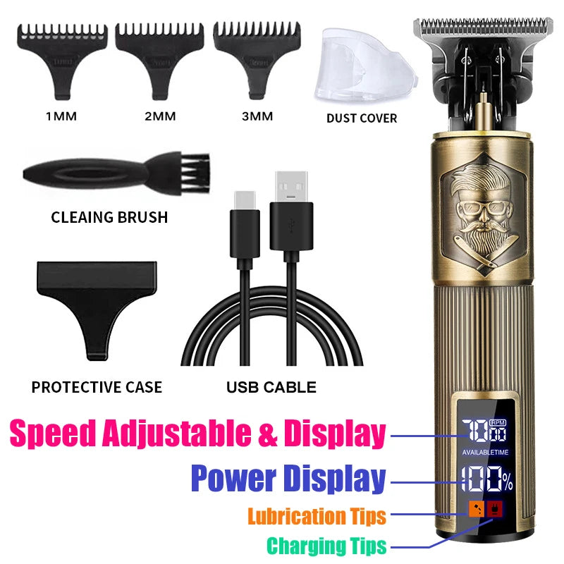 Cordless Electric Hair Cutting Machine Vintage Hair Clipper Portable Shaver Barber USB Fast Charging Hair Trimmer For Hairdresse