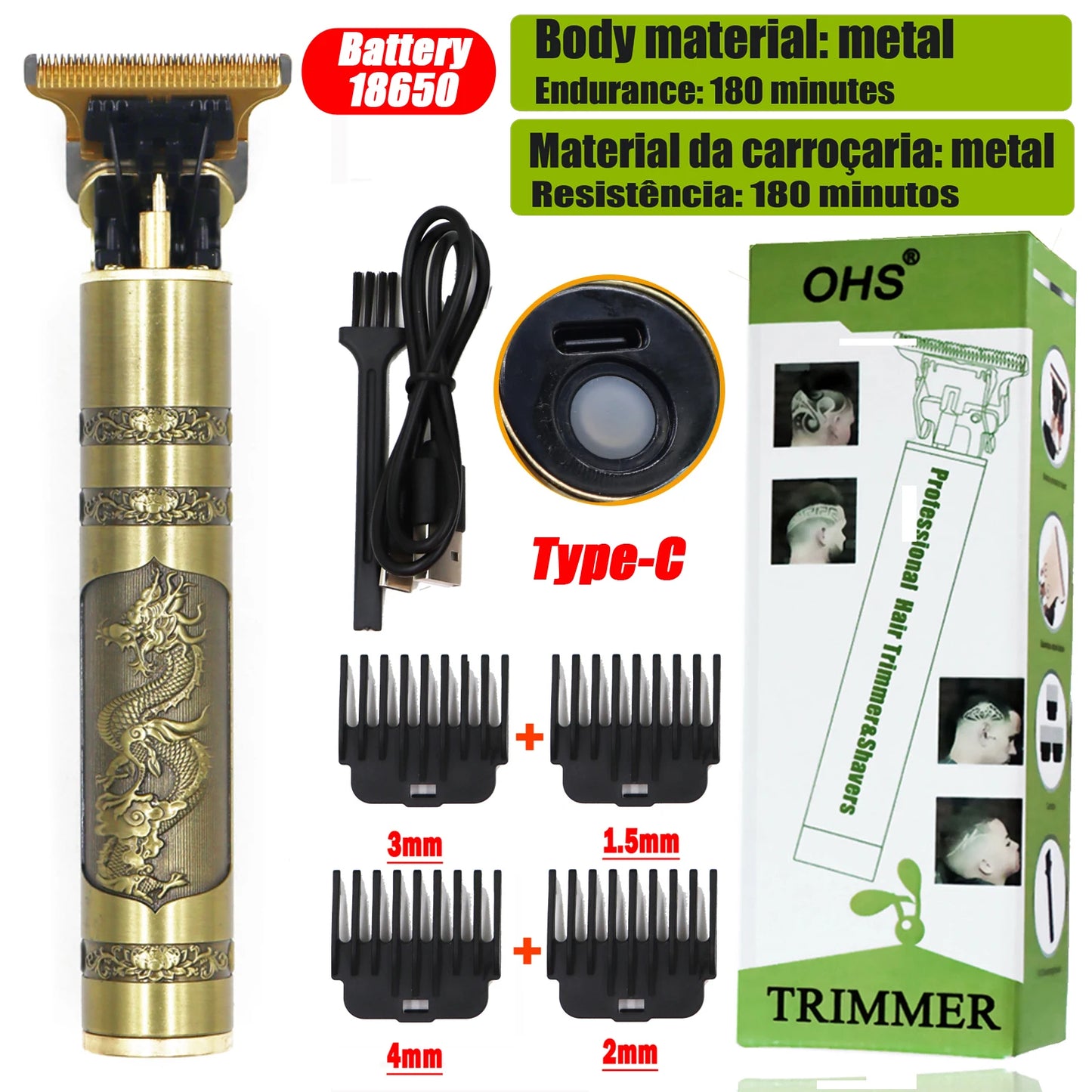 Cordless Electric Hair Cutting Machine Vintage Hair Clipper Portable Shaver Barber USB Fast Charging Hair Trimmer For Hairdresse