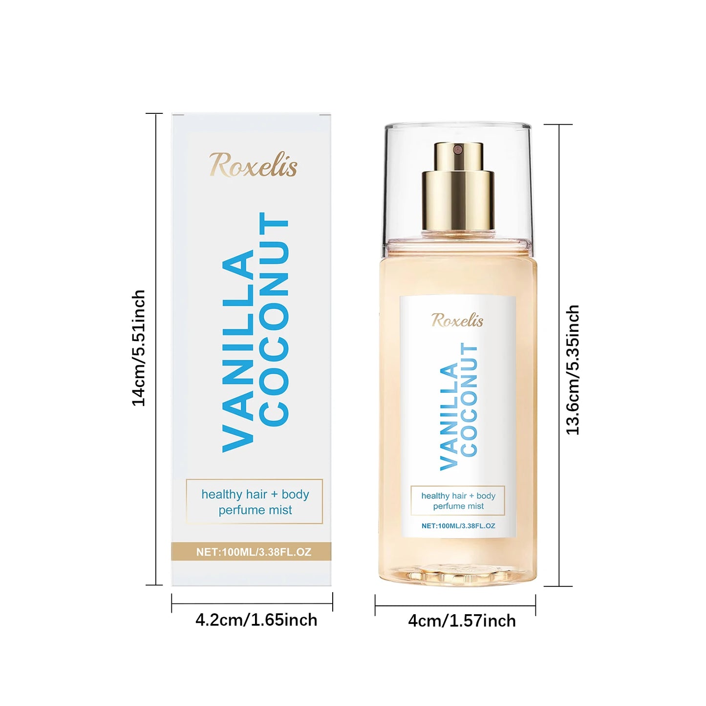 Roxelis Vanilla Coconut Body Mist - Unisex Long Lasting Fragrance, Portable Hair & Body Spray for Daily Use