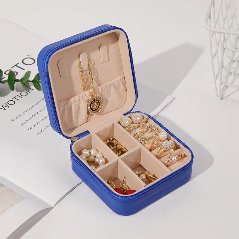 Portable Travel Mini Jewelry Box Leather Jewelery Ring Organizer Case Storage Gift Box Girls Women