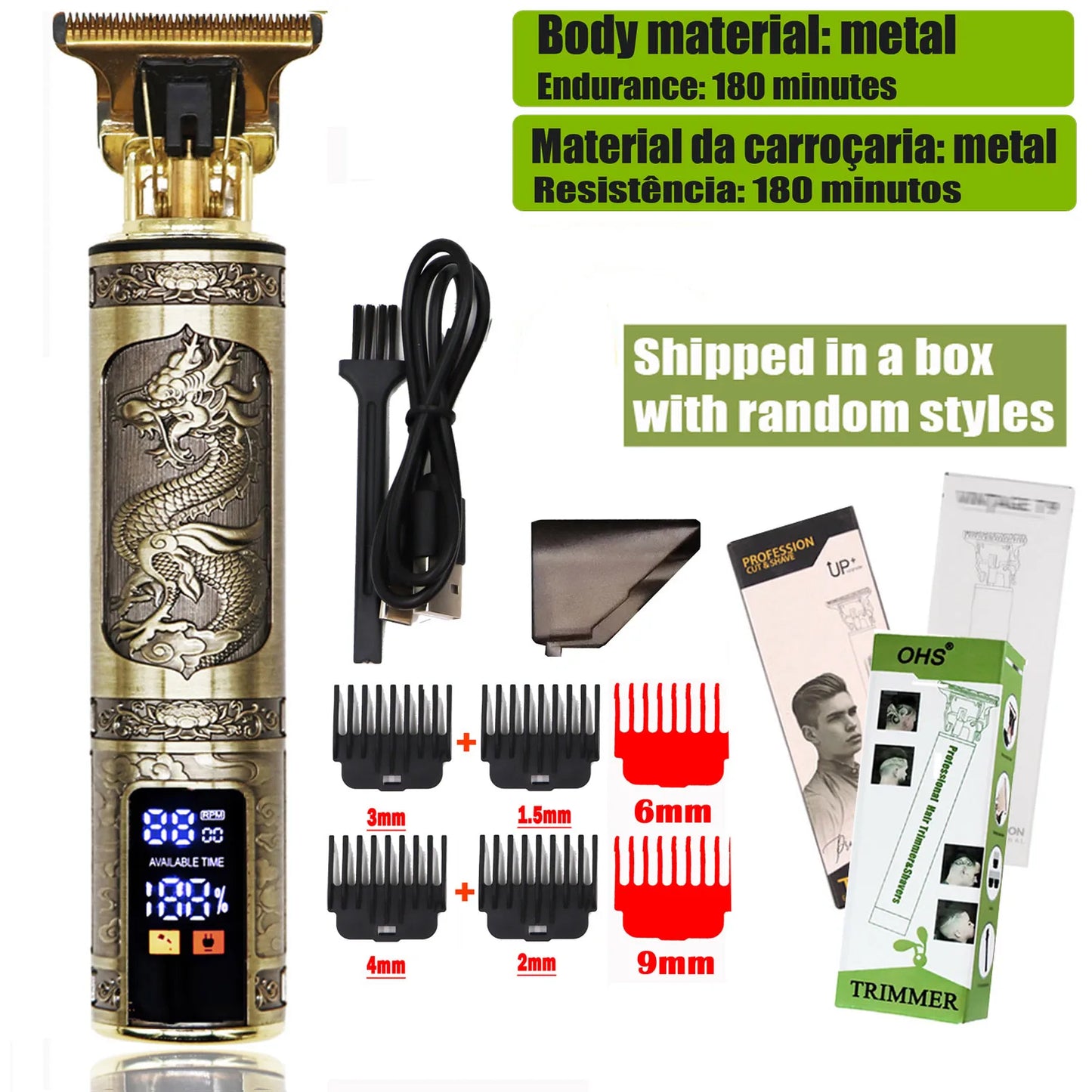 Cordless Electric Hair Cutting Machine Vintage Hair Clipper Portable Shaver Barber USB Fast Charging Hair Trimmer For Hairdresse