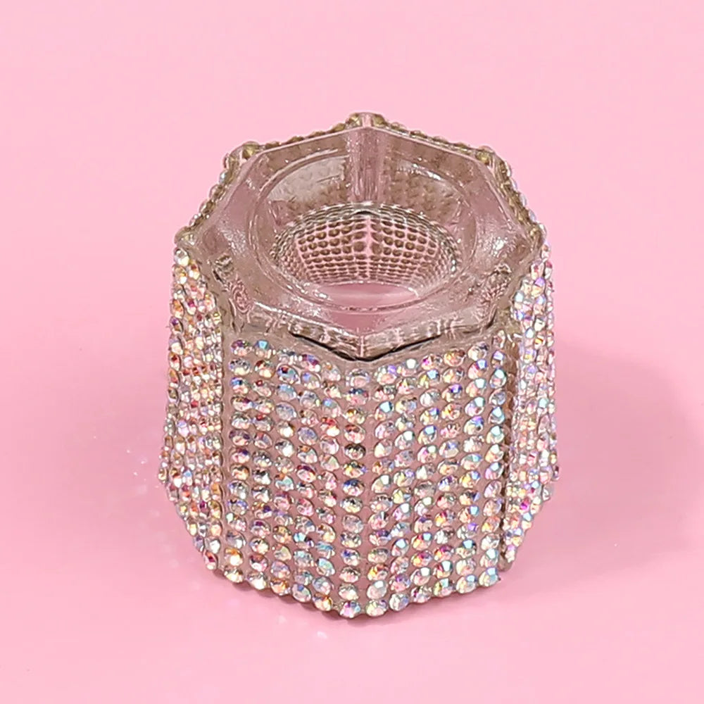 Mini Crystal Glass Acrylic Small Octagonal Powder Liquid Nail Cup Nail Brush Clean Liquid Power Rhinestone Luxury Mixing Bowl