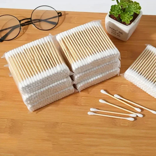2000/1000pcs Double-Headed Wooden Cotton Swabs Unscented for Makeup Removal And Ear Cleaning.