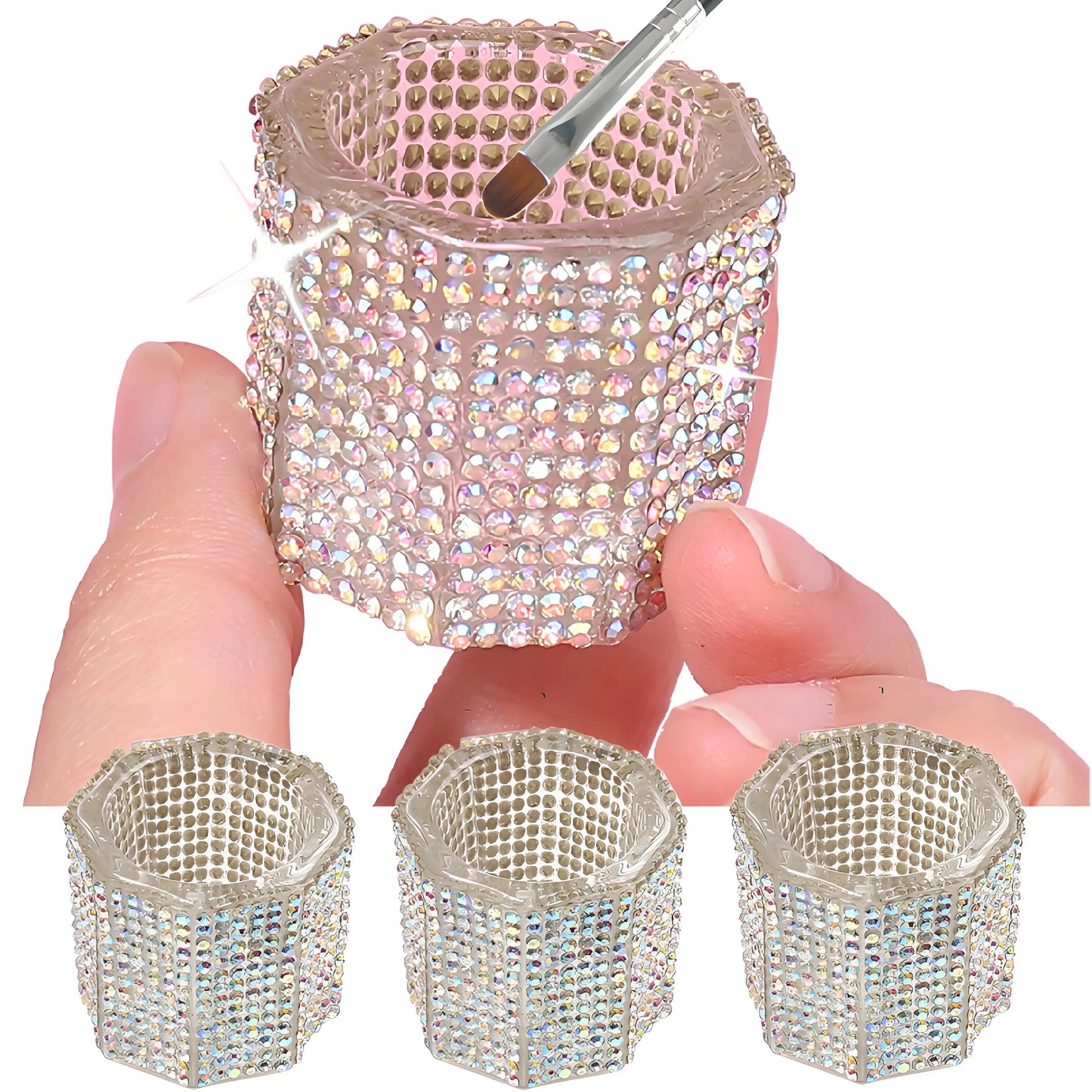 Mini Crystal Glass Acrylic Small Octagonal Powder Liquid Nail Cup Nail Brush Clean Liquid Power Rhinestone Luxury Mixing Bowl