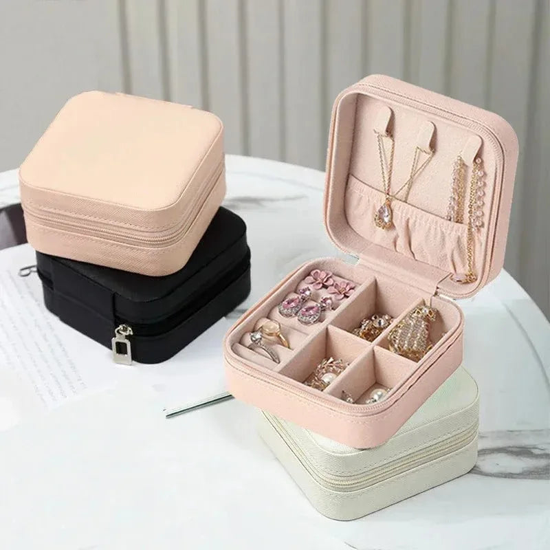 Portable Travel Mini Jewelry Box Leather Jewelery Ring Organizer Case Storage Gift Box Girls Women