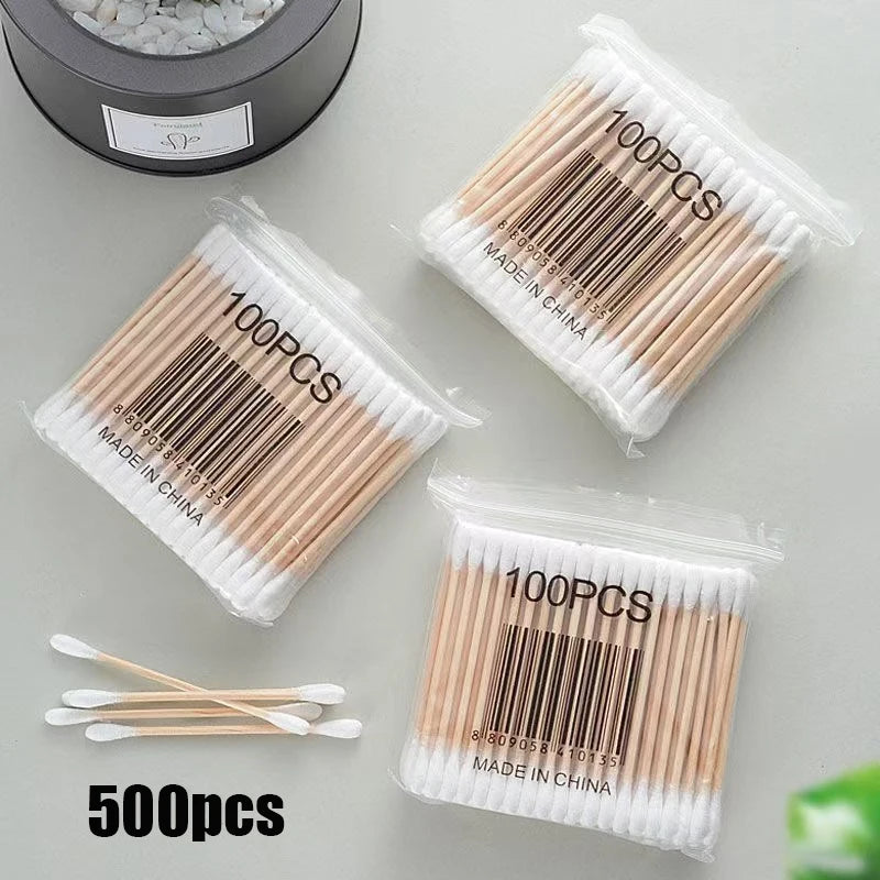 2000/1000pcs Double-Headed Wooden Cotton Swabs Unscented for Makeup Removal And Ear Cleaning.