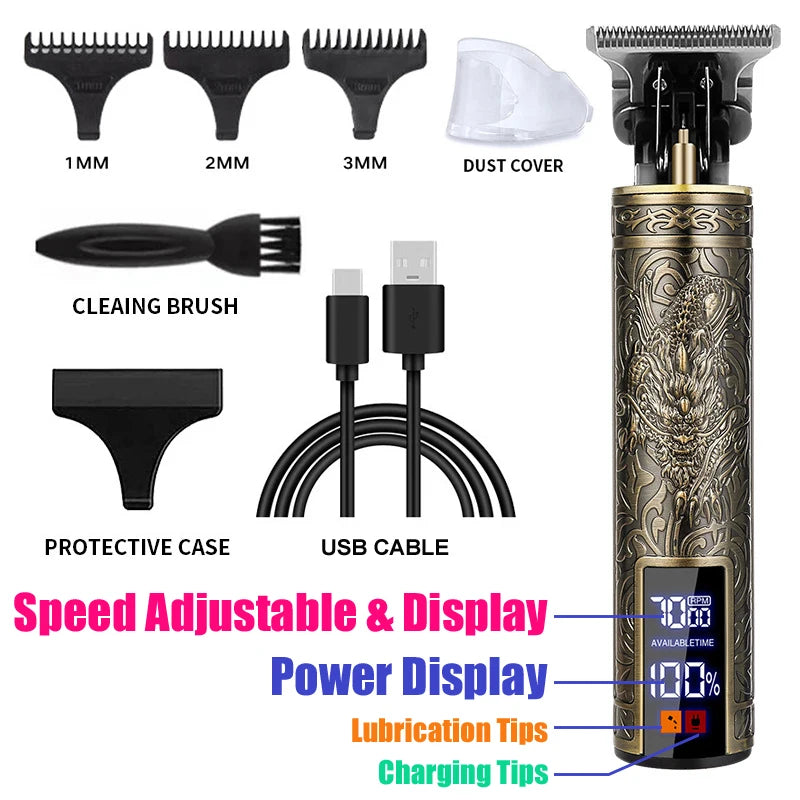 Cordless Electric Hair Cutting Machine Vintage Hair Clipper Portable Shaver Barber USB Fast Charging Hair Trimmer For Hairdresse