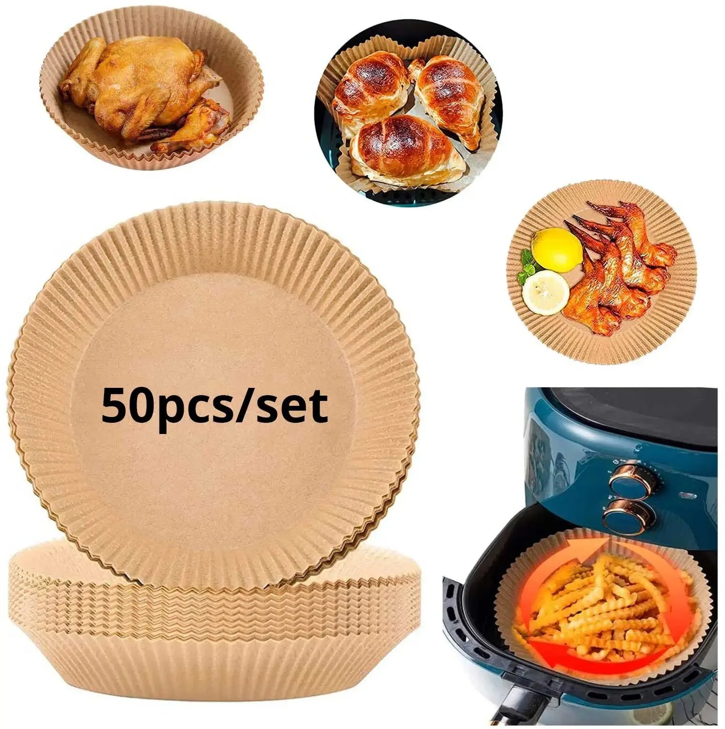 50pcs/set Disposable Air Fryer Paper Liner Oil-proof Water-proof Airfryer Disposable Cooking Paper Trays Baking Paper