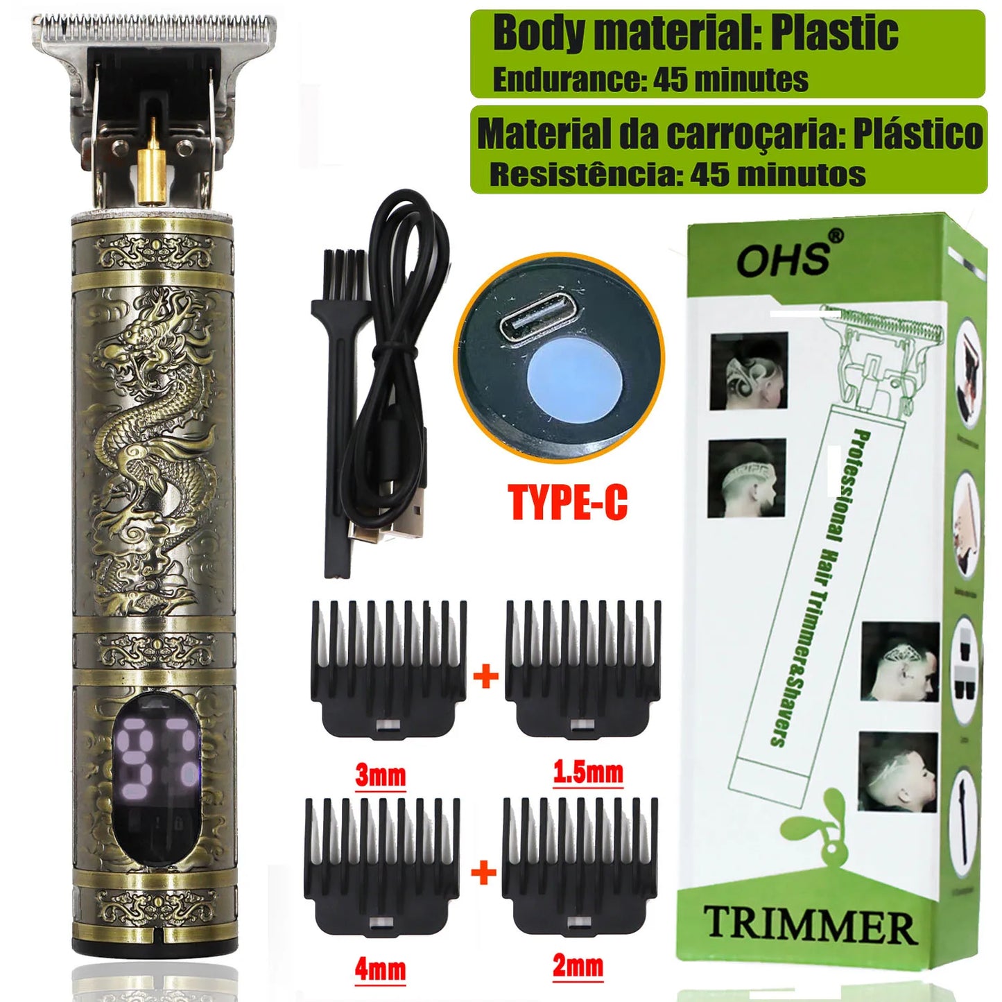 Cordless Electric Hair Cutting Machine Vintage Hair Clipper Portable Shaver Barber USB Fast Charging Hair Trimmer For Hairdresse