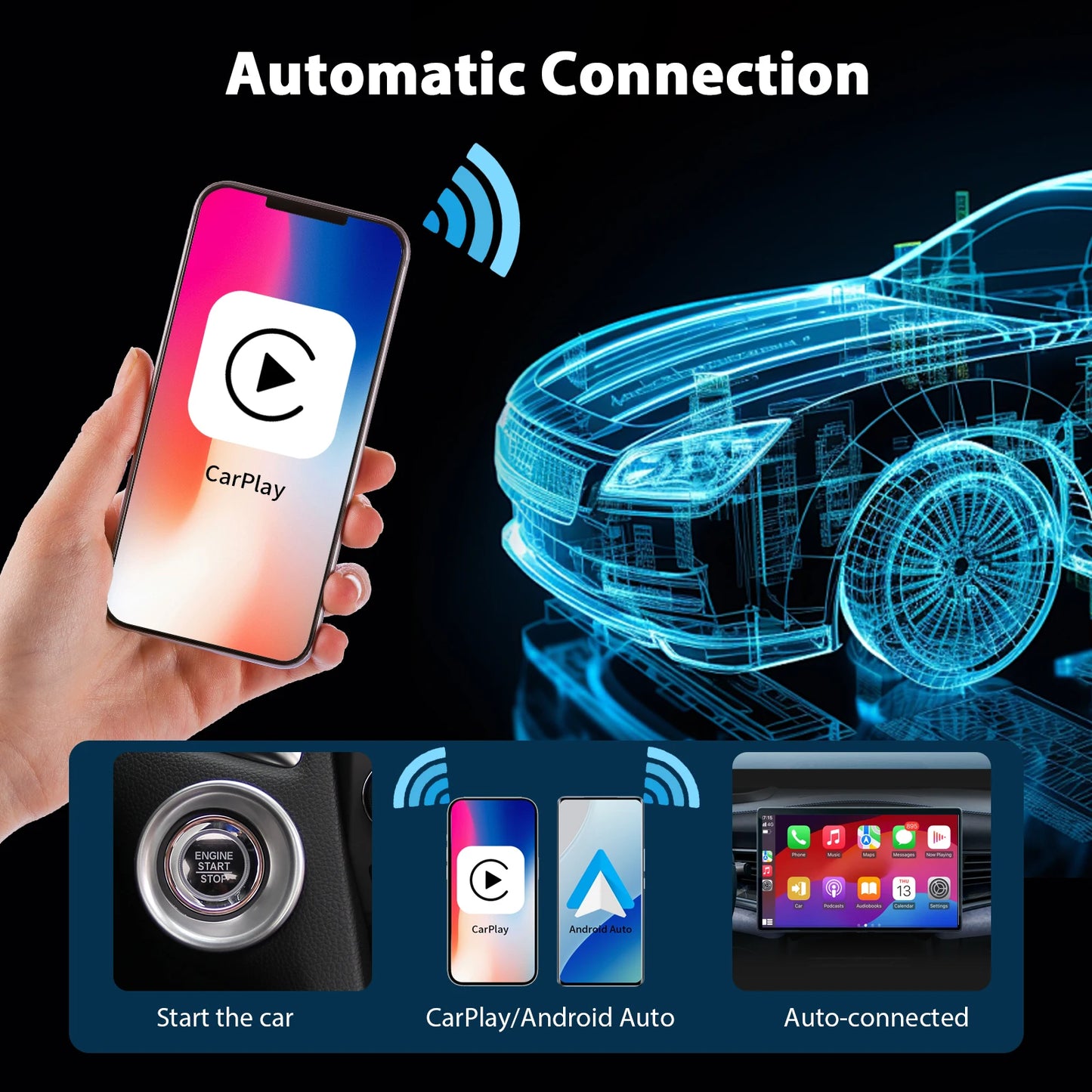 Mini Wireless Carplay Adapter for iPhone, 2025 2 in 1 Stable Universal Wireless carplay Adapter, Convert Wired to Wireless