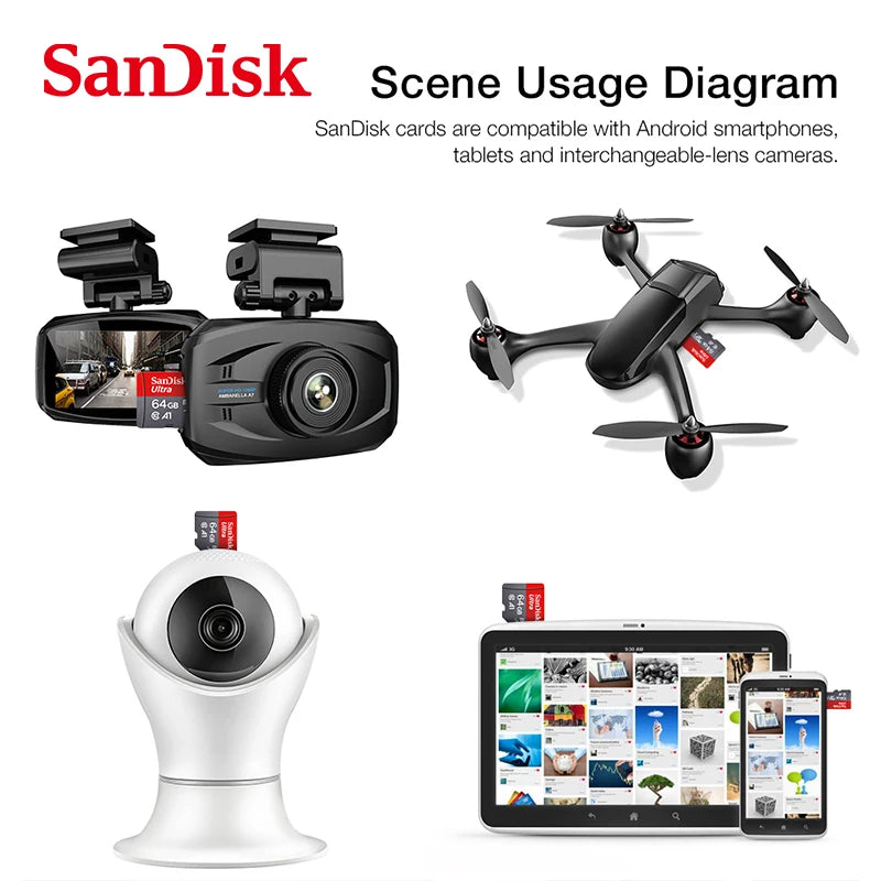 SanDisk Micro-SD Card 32GB 64GB 256GB 128GB A1 Memory Cards Class 10 Flash Drive Cards 32GB cartao de memoria For Phone