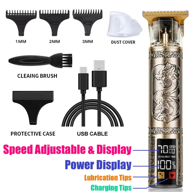 Cordless Electric Hair Cutting Machine Vintage Hair Clipper Portable Shaver Barber USB Fast Charging Hair Trimmer For Hairdresse