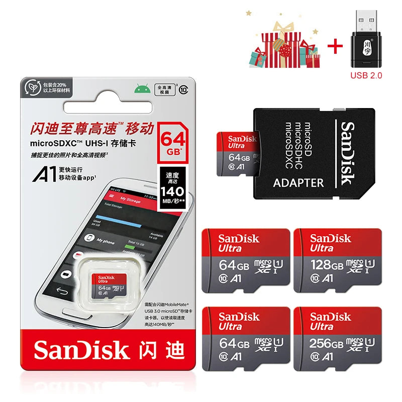 SanDisk Micro-SD Card 32GB 64GB 256GB 128GB A1 Memory Cards Class 10 Flash Drive Cards 32GB cartao de memoria For Phone