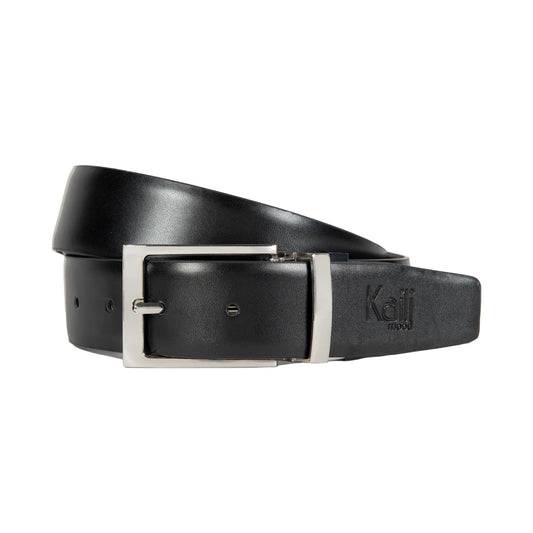 K4002AFB | Men's Double-Sided Belt in Genuine Leather, Smooth and Suede. Color: Black/Grey. Dimensions: 125 x 3.5 x 0.5 cm (waistline 110 cm). Packaging: Rigid Gift Box with lid/bottom-0