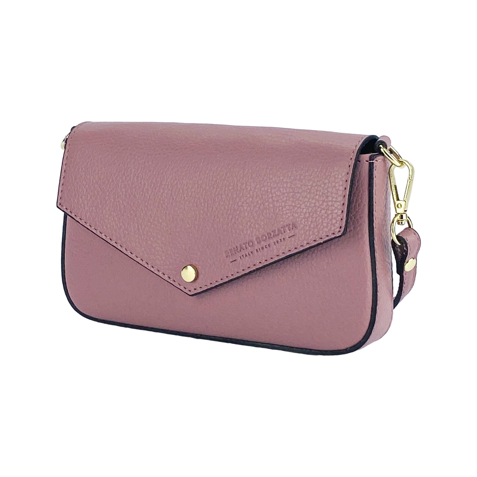 RB1023AZ | Small Shoulder Bag with Removable Chain Strap in Genuine Leather Made in Italy. Flap Closure. Polished Gold Metal Accessories - Antique Pink Color - Dimensions: 22 x 12 x 3 cm-0