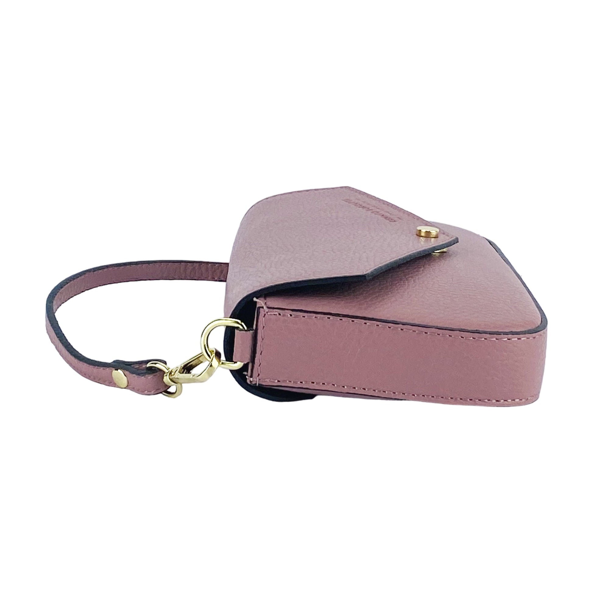 RB1023AZ | Small Shoulder Bag with Removable Chain Strap in Genuine Leather Made in Italy. Flap Closure. Polished Gold Metal Accessories - Antique Pink Color - Dimensions: 22 x 12 x 3 cm-3