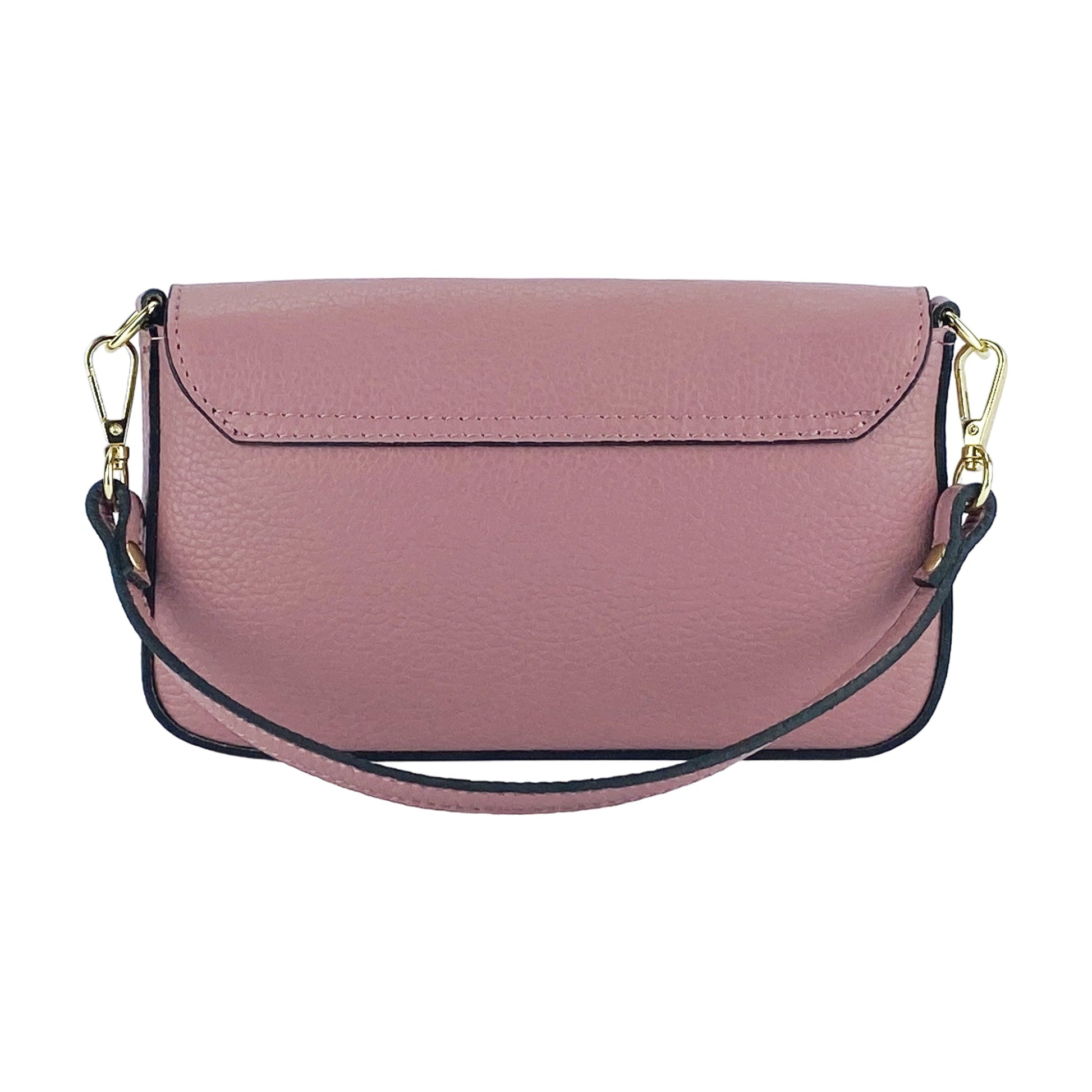 RB1023AZ | Small Shoulder Bag with Removable Chain Strap in Genuine Leather Made in Italy. Flap Closure. Polished Gold Metal Accessories - Antique Pink Color - Dimensions: 22 x 12 x 3 cm-4