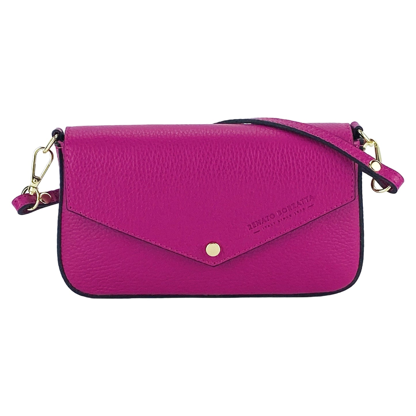 RB1023BE | Small Shoulder Bag with Removable Chain Strap in Genuine Leather Made in Italy. Flap Closure. Polished Gold Metal Accessories - Fuchsia Color - Dimensions: 22 x 12 x 3 cm-1
