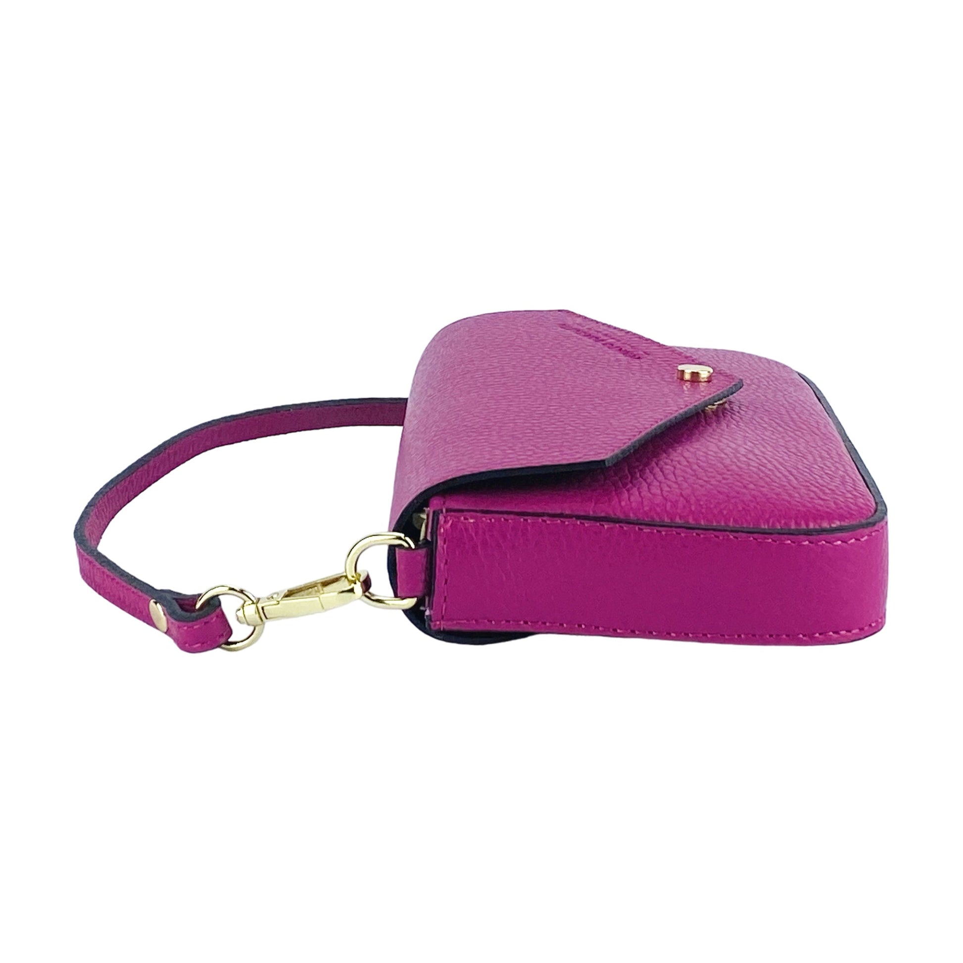 RB1023BE | Small Shoulder Bag with Removable Chain Strap in Genuine Leather Made in Italy. Flap Closure. Polished Gold Metal Accessories - Fuchsia Color - Dimensions: 22 x 12 x 3 cm-3