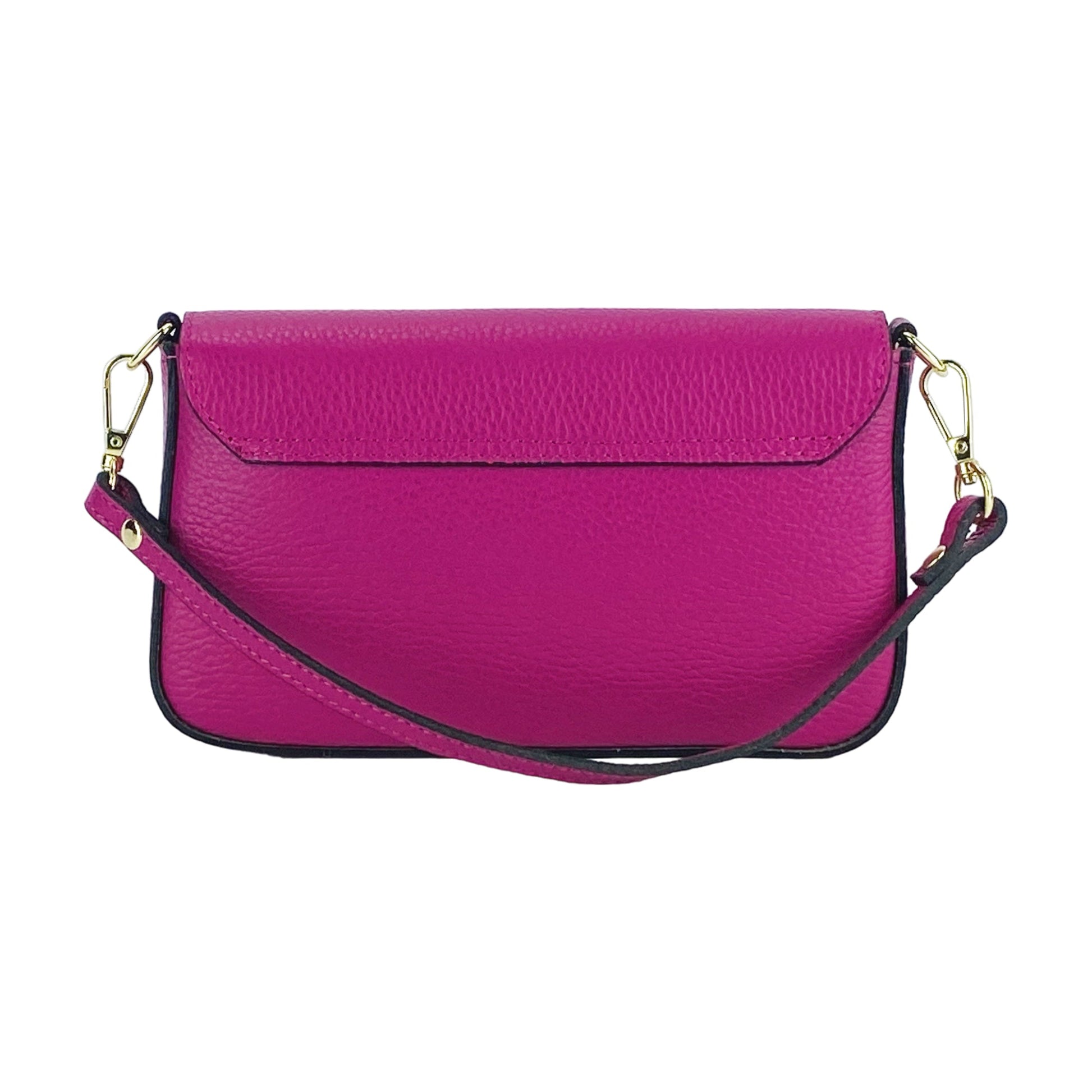 RB1023BE | Small Shoulder Bag with Removable Chain Strap in Genuine Leather Made in Italy. Flap Closure. Polished Gold Metal Accessories - Fuchsia Color - Dimensions: 22 x 12 x 3 cm-4
