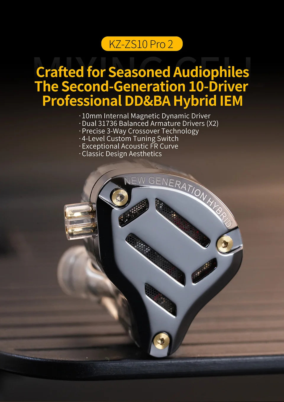 KZ ZS10 Pro 2 metal headset high fidelity in-ear bass earbud 4-level adjustment switch sports monitor headset sound noise reduct