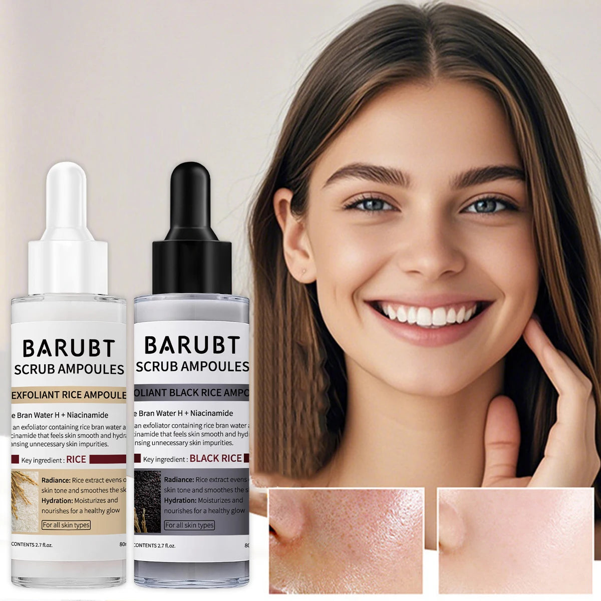 Peel Shot Glow Rice Ampoule Duo | White & Black Rice Exfoliant Face and Body Scrub with Hyaluronic Acid & Rice Extract | Facial