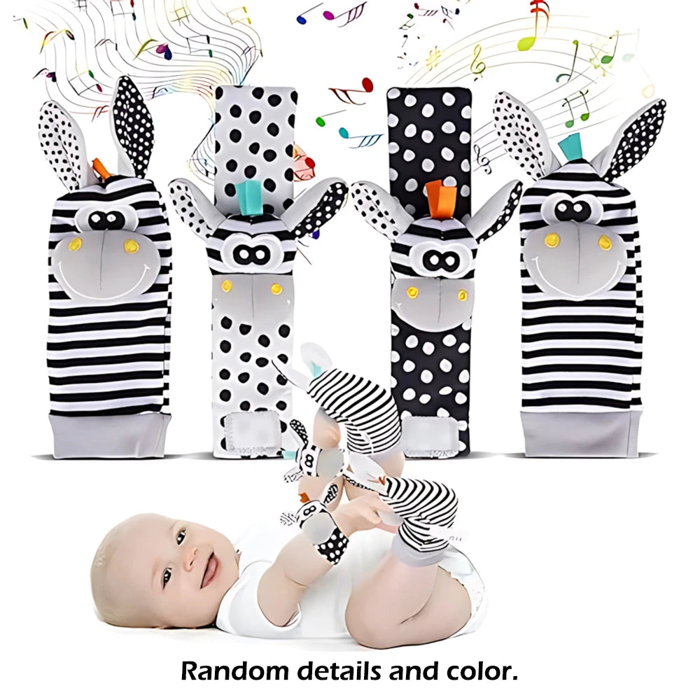 4pcs Baby Rattle Toys Cute Stuffed Animals Wrist Rattle Foot Finder Socks 0~24 Months for Infant Boy Girl Newborn Gift