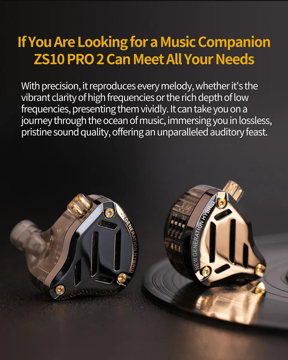 KZ ZS10 Pro 2 metal headset high fidelity in-ear bass earbud 4-level adjustment switch sports monitor headset sound noise reduct