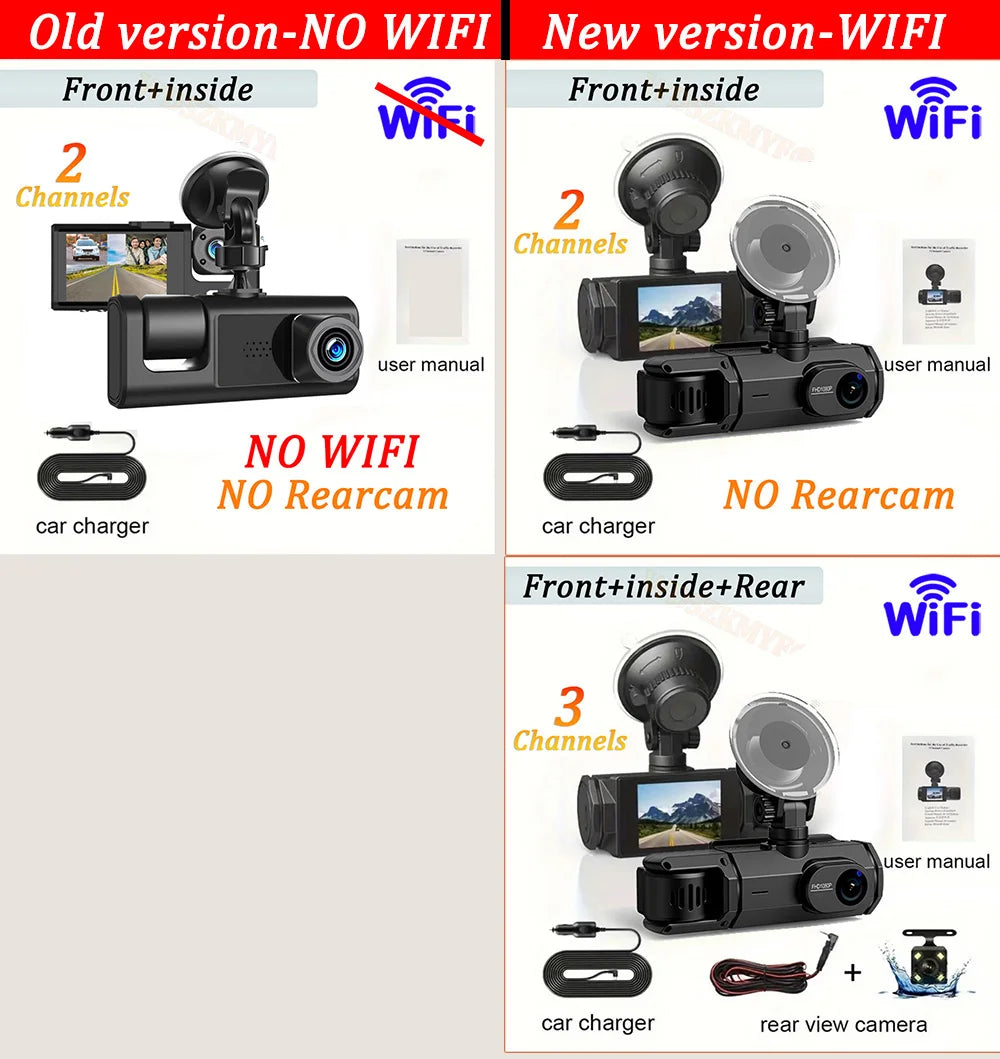 WIFI Dash Cam For Car Camera 1080P Video Recorder HD 2/3Camera Car DVR Front Rear View Camera Night Vision Car Accessories