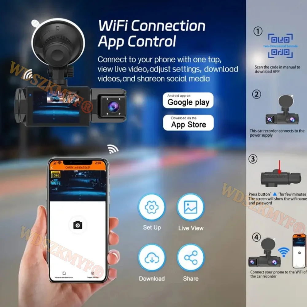 WIFI Dash Cam For Car Camera 1080P Video Recorder HD 2/3Camera Car DVR Front Rear View Camera Night Vision Car Accessories