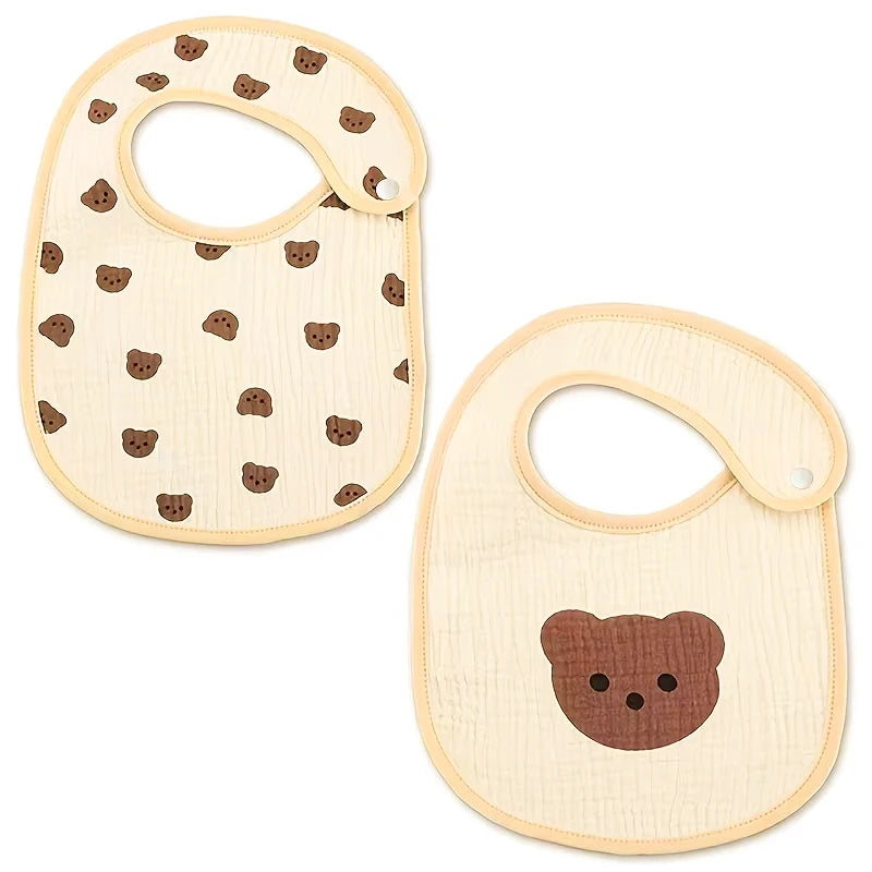 2pcs Newborn Baby Cotton Gauze Bibs Waterproof Infant Boys Girls Burp Cloths Printing Scarf Toddler Saliva Towel Feeding Stuff