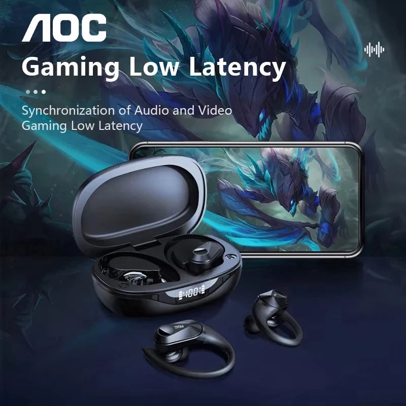 Choice AOC Sports Headset Wireless Bluetooth 6.0 Earphones Waterproof LED Battery Display Gaming Low Latency Headphones LP75