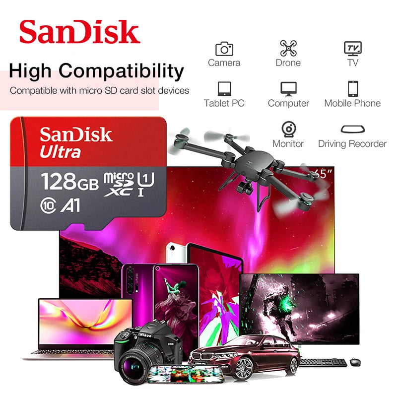 SanDisk Micro-SD Card 32GB 64GB 256GB 128GB A1 Memory Cards Class 10 Flash Drive Cards 32GB cartao de memoria For Phone