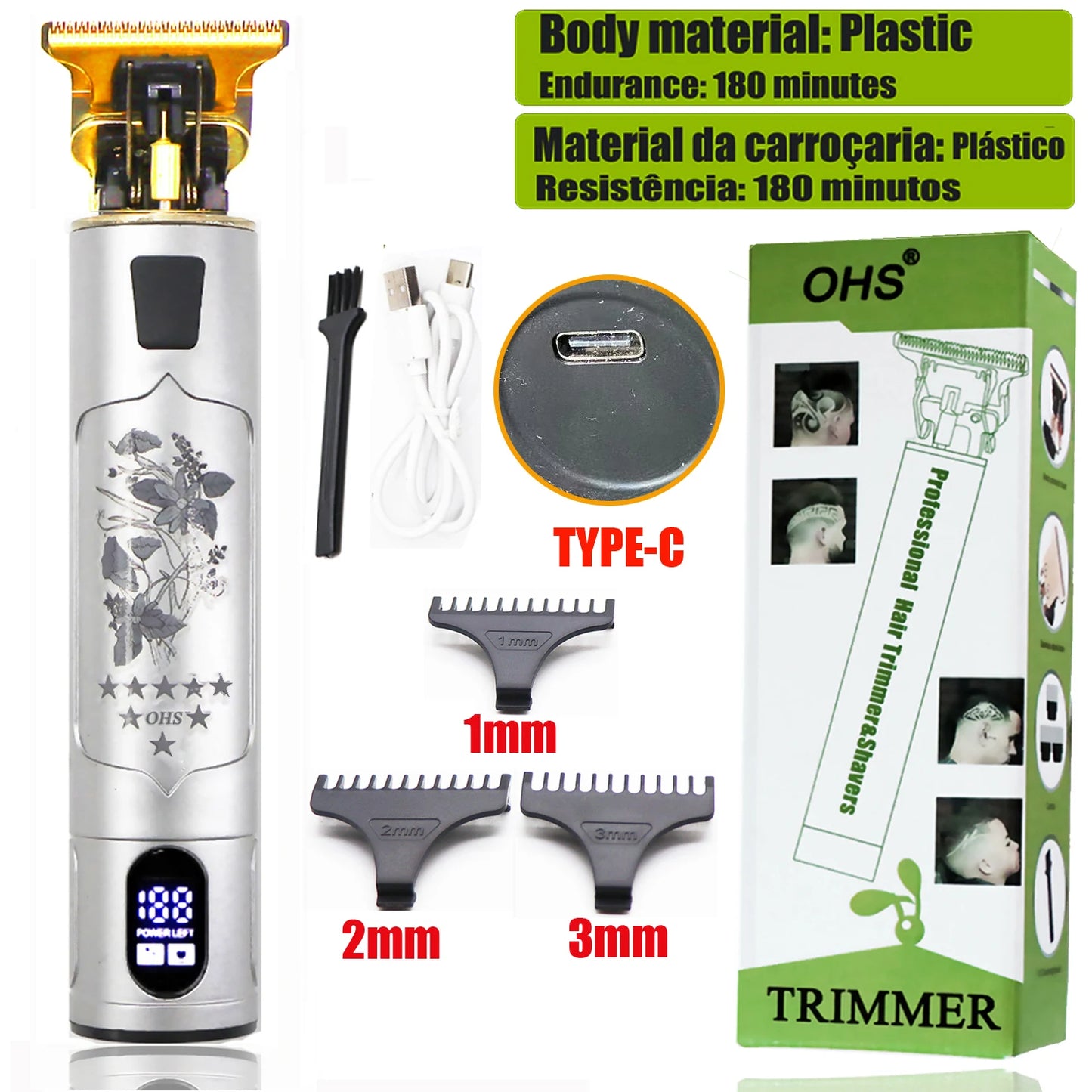 OHS Rechargeable  Vintage T9 Cordless Hair Cutting Machine Electric Shaver For Man Hair Clipper Barber Trimmer Beard Razors