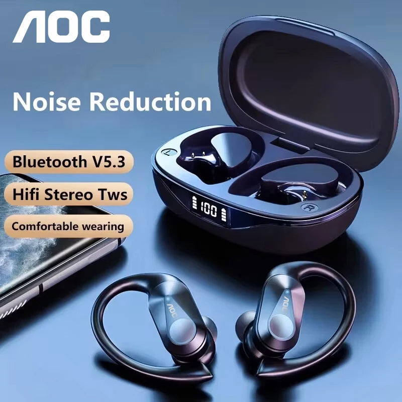 Choice AOC Sports Headset Wireless Bluetooth 6.0 Earphones Waterproof LED Battery Display Gaming Low Latency Headphones LP75