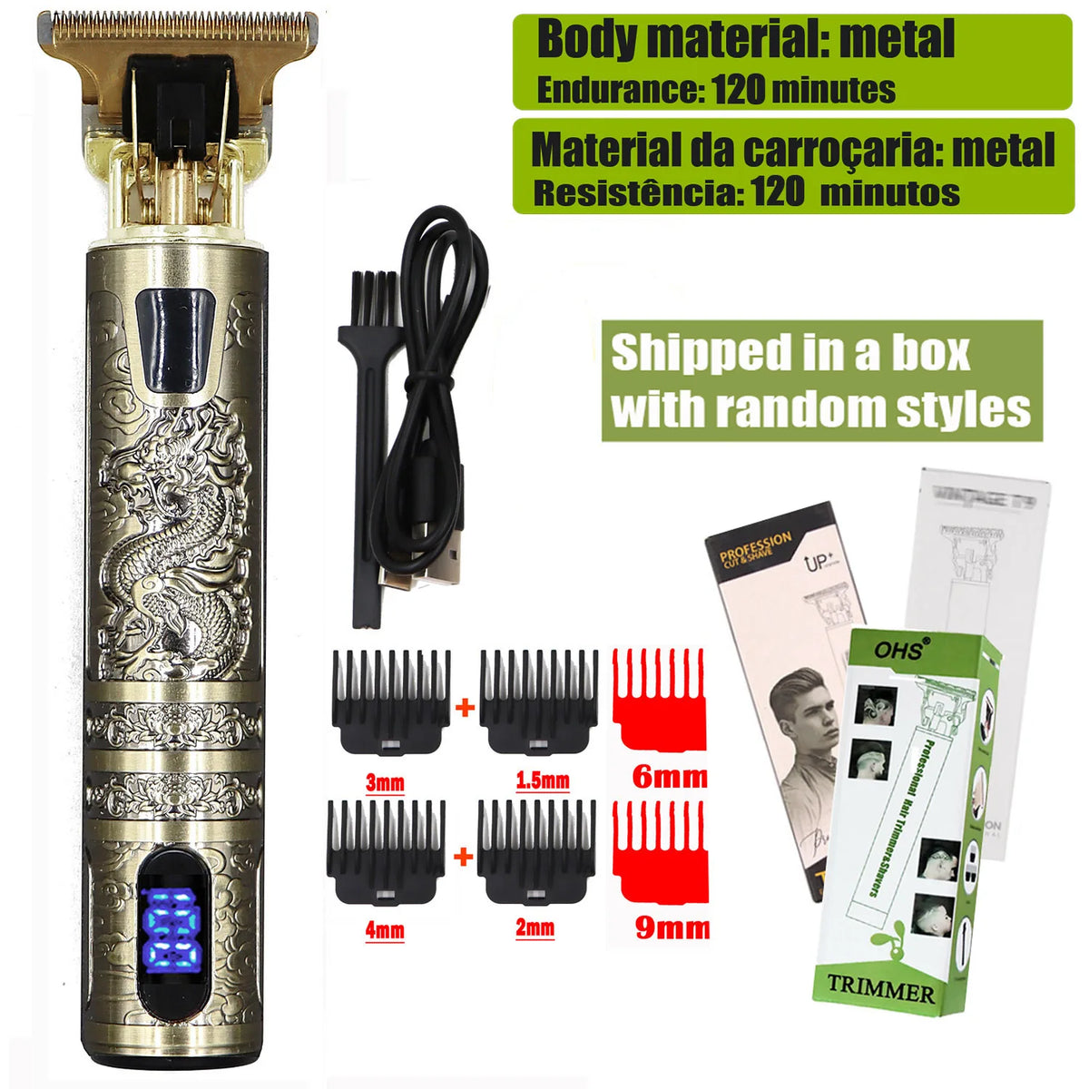 OHS Rechargeable  Vintage T9 Cordless Hair Cutting Machine Electric Shaver For Man Hair Clipper Barber Trimmer Beard Razors