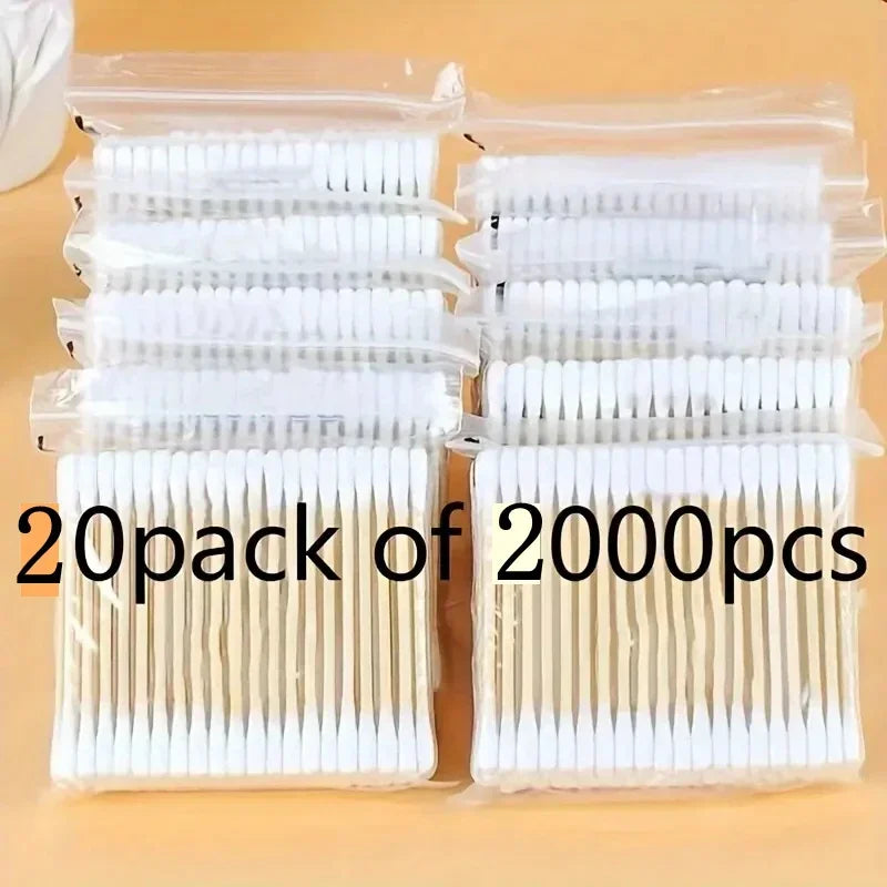 2000/1000pcs Double-Headed Wooden Cotton Swabs Unscented for Makeup Removal And Ear Cleaning.