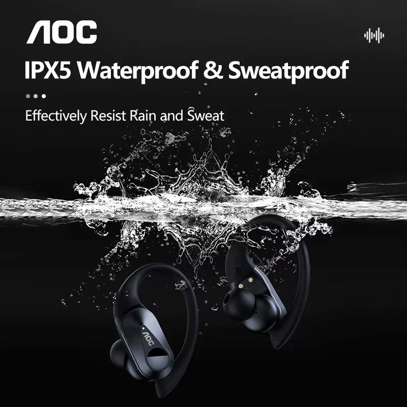 Choice AOC Sports Headset Wireless Bluetooth 6.0 Earphones Waterproof LED Battery Display Gaming Low Latency Headphones LP75